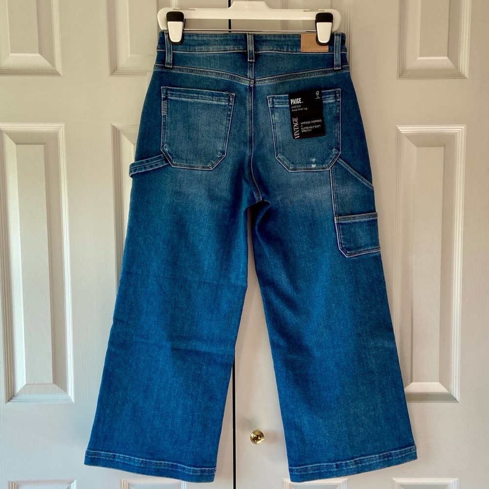 PAIGE Anessa High Waist Wide Leg Carpenter Jeans, Olivin Distressed, Sz 29, NWT - Picture 3 of 15